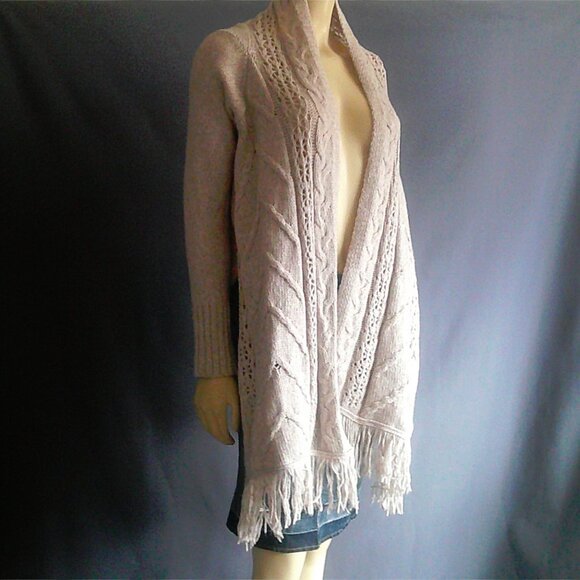 Anthropologie Angel of the North Anais Gray Hi Low Cable Wool Nylon Cardigan Sm - Picture 3 of 12